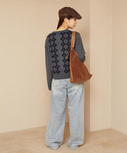 菱格紋提花針織開衫