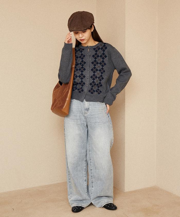 菱格紋提花針織開衫