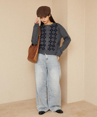 菱格紋提花針織開衫