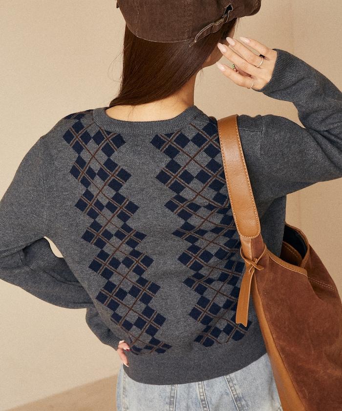 菱格紋提花針織開衫