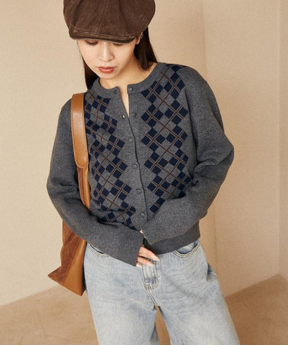 菱格紋提花針織開衫