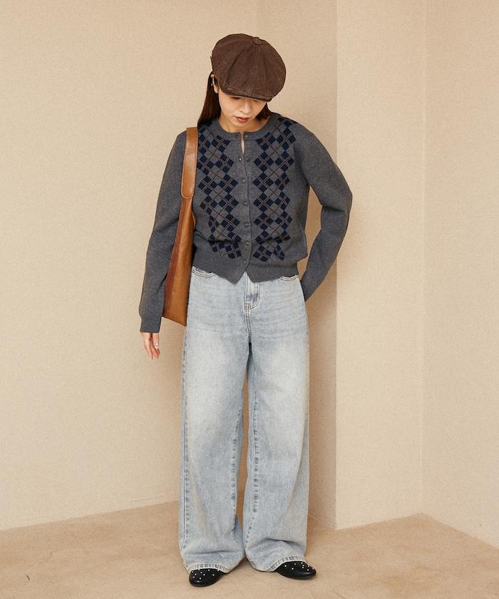 菱格紋提花針織開衫