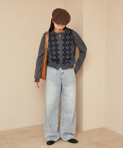 菱格紋提花針織開衫