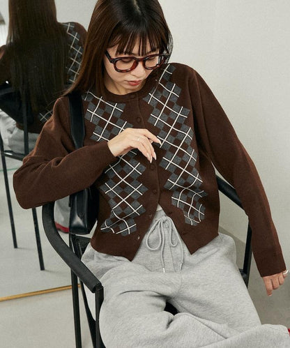 菱格紋提花針織開衫