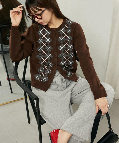 菱格紋提花針織開衫