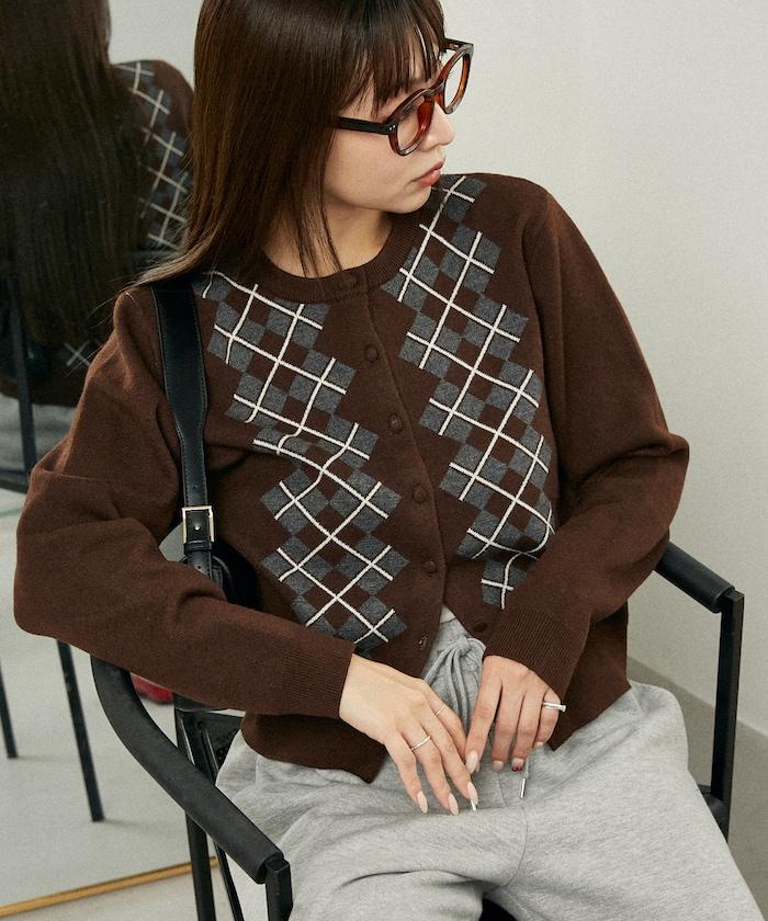 菱格紋提花針織開衫