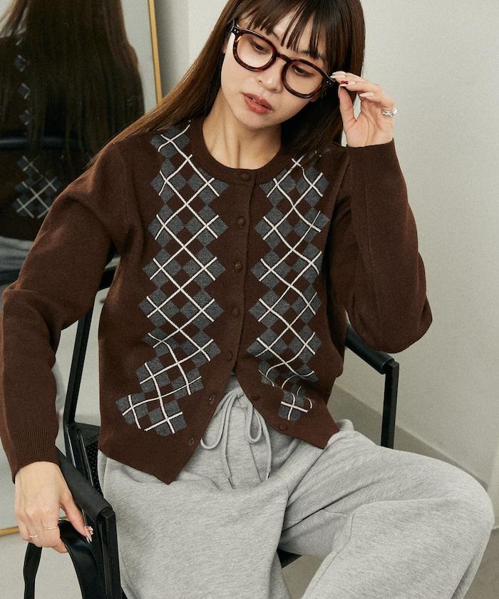 菱格紋提花針織開衫