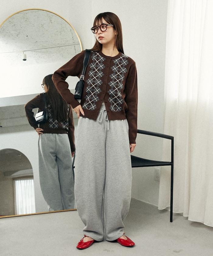 菱格紋提花針織開衫