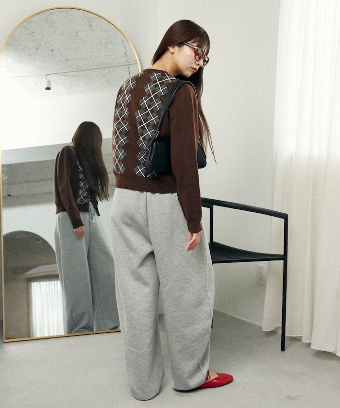 菱格紋提花針織開衫