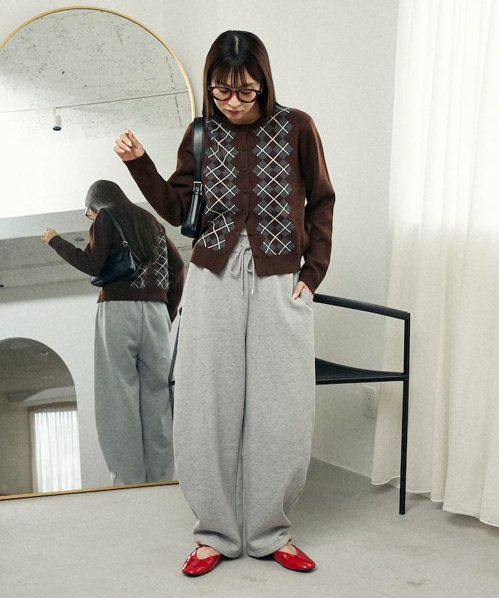 菱格紋提花針織開衫