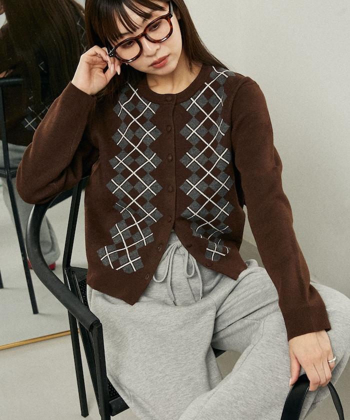 菱格紋提花針織開衫
