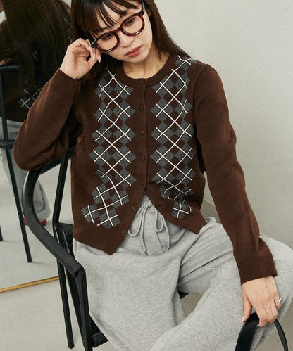 菱格紋提花針織開衫