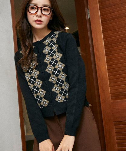 菱格紋提花針織開衫