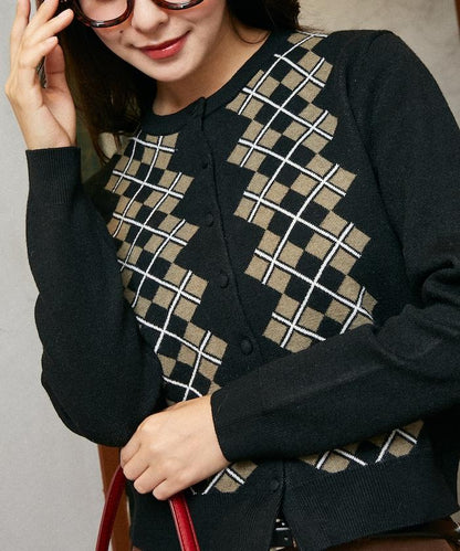 菱格紋提花針織開衫