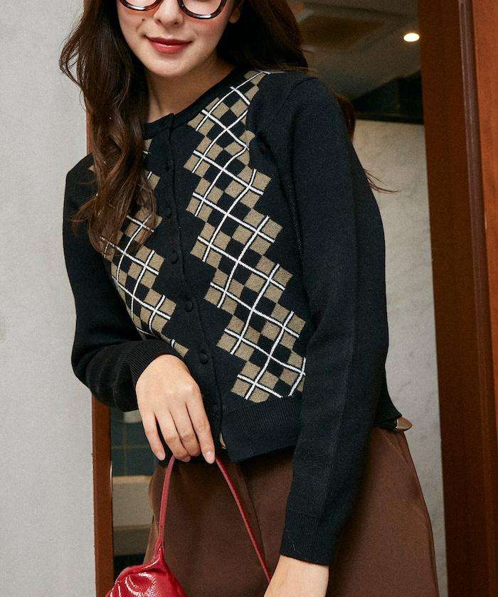 菱格紋提花針織開衫