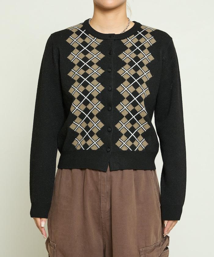 菱格紋提花針織開衫