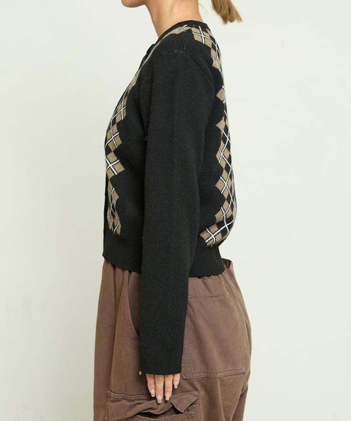 菱格紋提花針織開衫