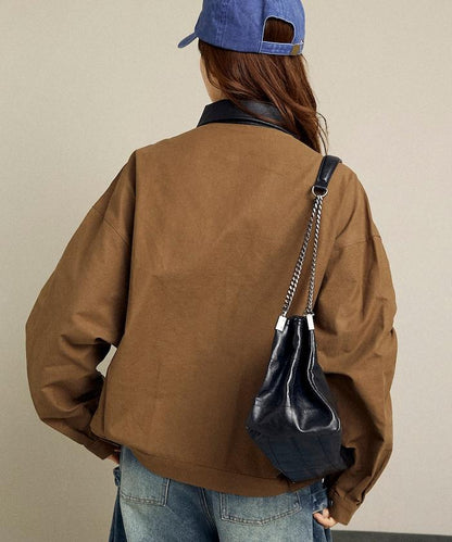 仿皮革帶領輕薄外套