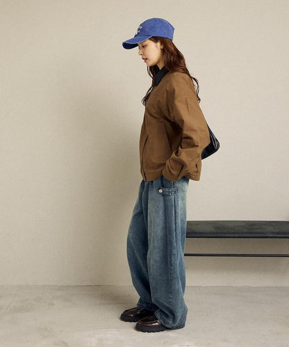 仿皮革帶領輕薄外套