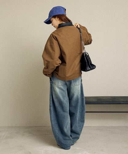 仿皮革帶領輕薄外套