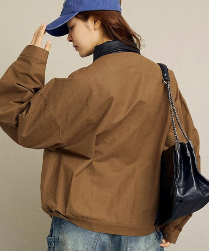 仿皮革帶領輕薄外套