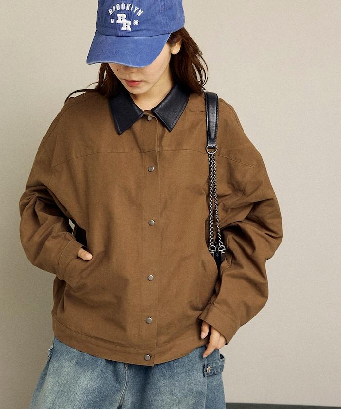 仿皮革帶領輕薄外套