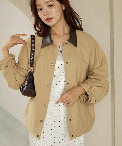 仿皮革帶領輕薄外套