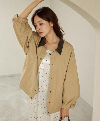 仿皮革帶領輕薄外套