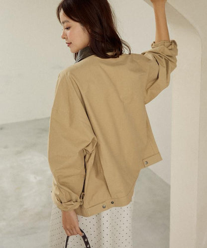 仿皮革帶領輕薄外套