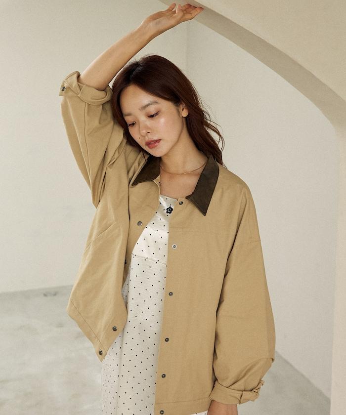 仿皮革帶領輕薄外套