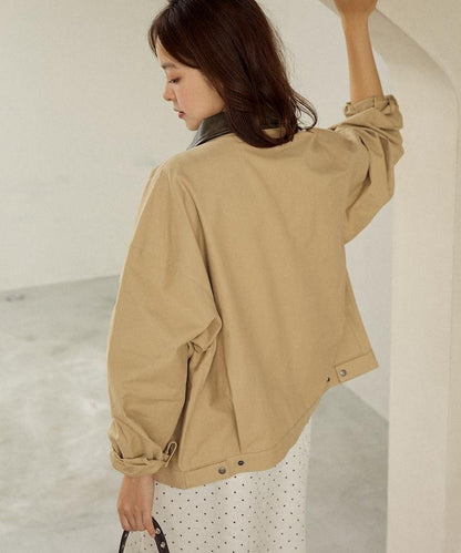 仿皮革帶領輕薄外套