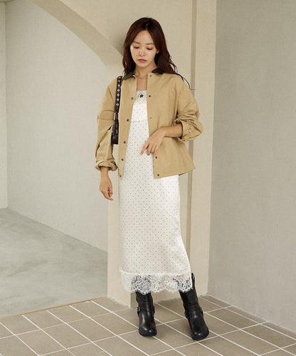 仿皮革帶領輕薄外套