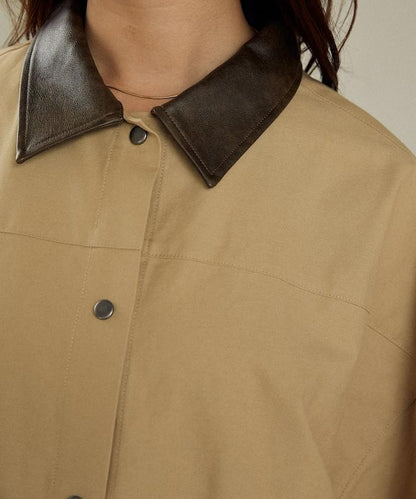 仿皮革帶領輕薄外套