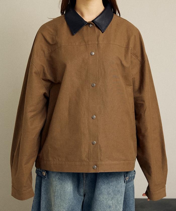 仿皮革帶領輕薄外套