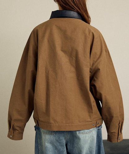 仿皮革帶領輕薄外套