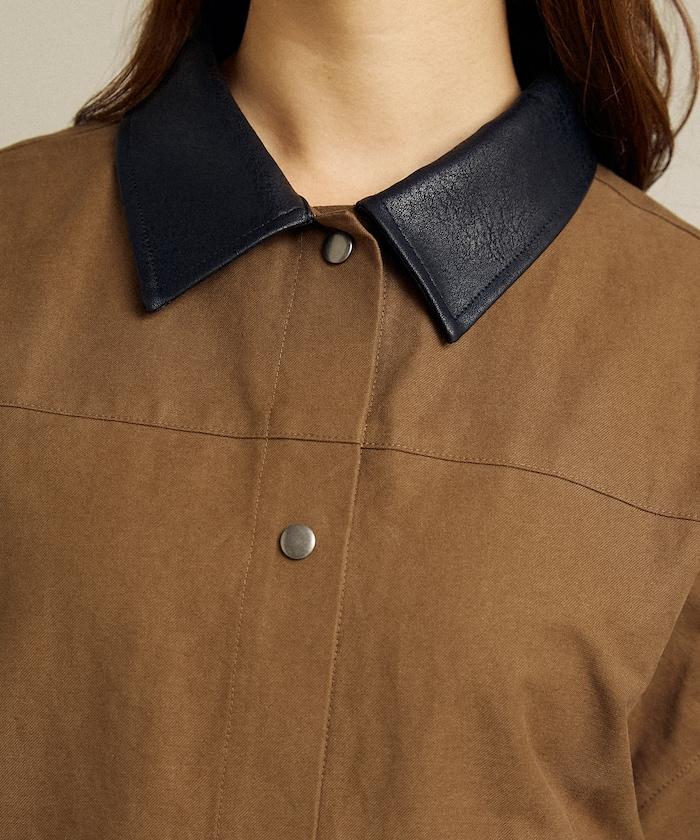 仿皮革帶領輕薄外套