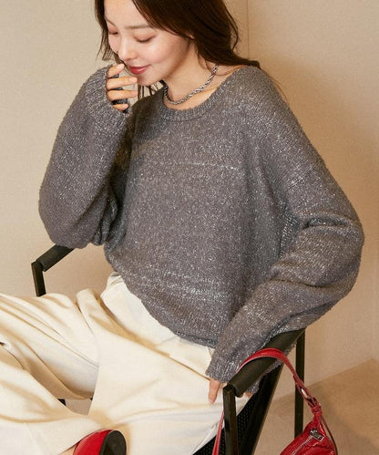 亮片羽毛寬鬆針織衫