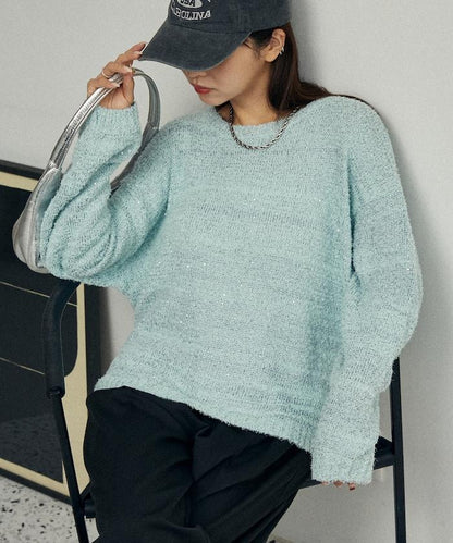 亮片羽毛寬鬆針織衫