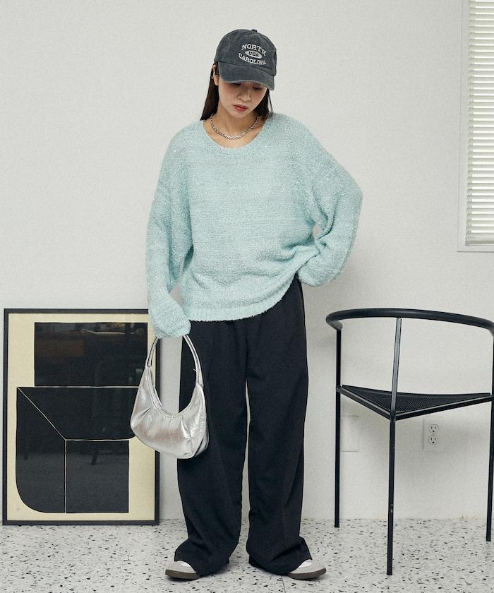 亮片羽毛寬鬆針織衫