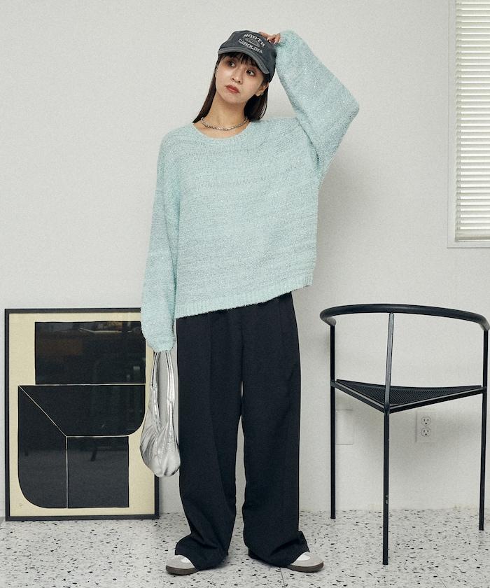 亮片羽毛寬鬆針織衫