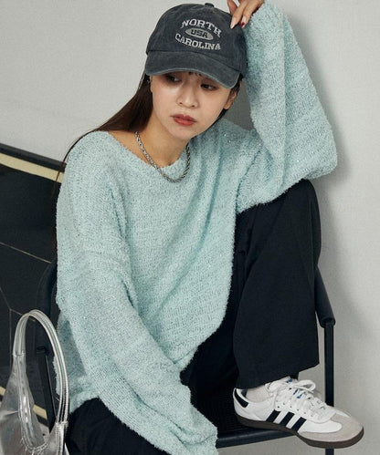 亮片羽毛寬鬆針織衫