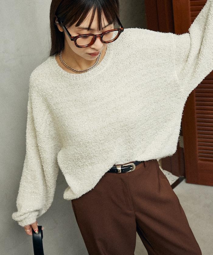 亮片羽毛寬鬆針織衫