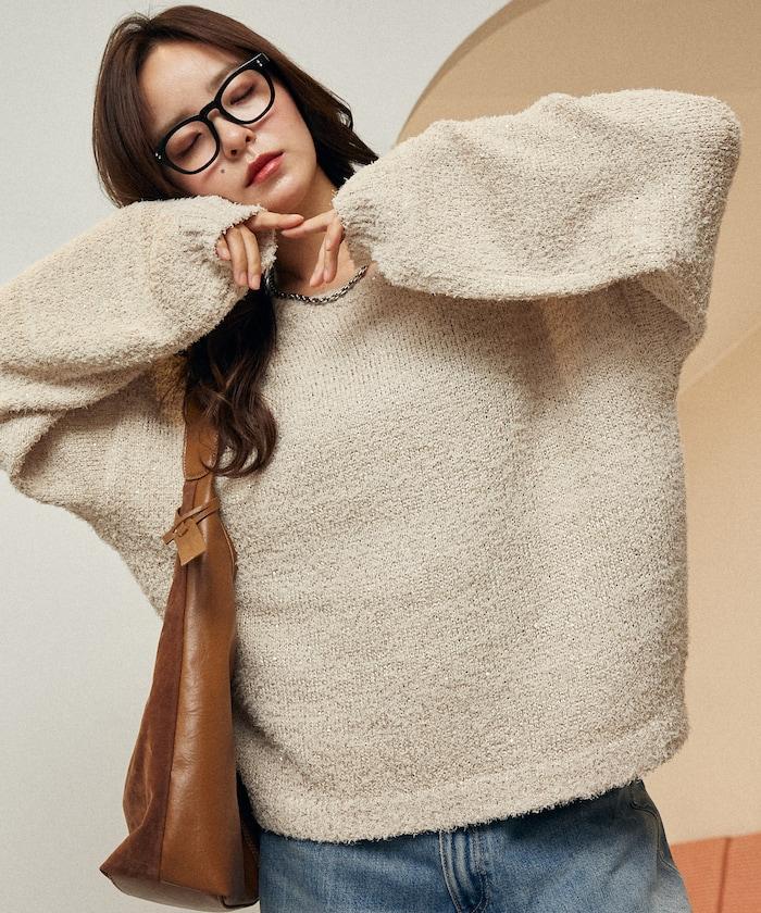 亮片羽毛寬鬆針織衫