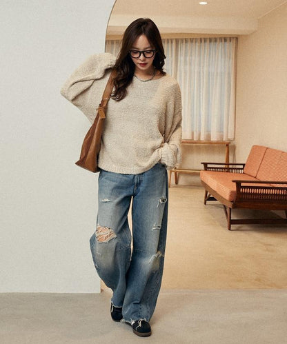 亮片羽毛寬鬆針織衫