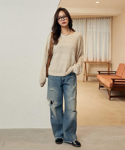 亮片羽毛寬鬆針織衫