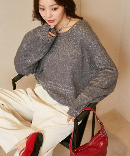 亮片羽毛寬鬆針織衫
