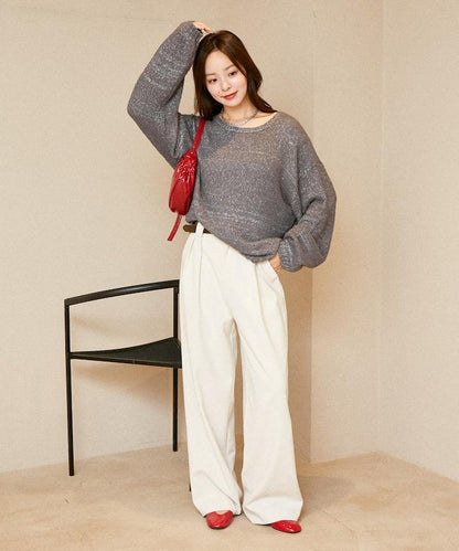 亮片羽毛寬鬆針織衫