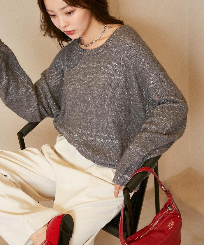 亮片羽毛寬鬆針織衫