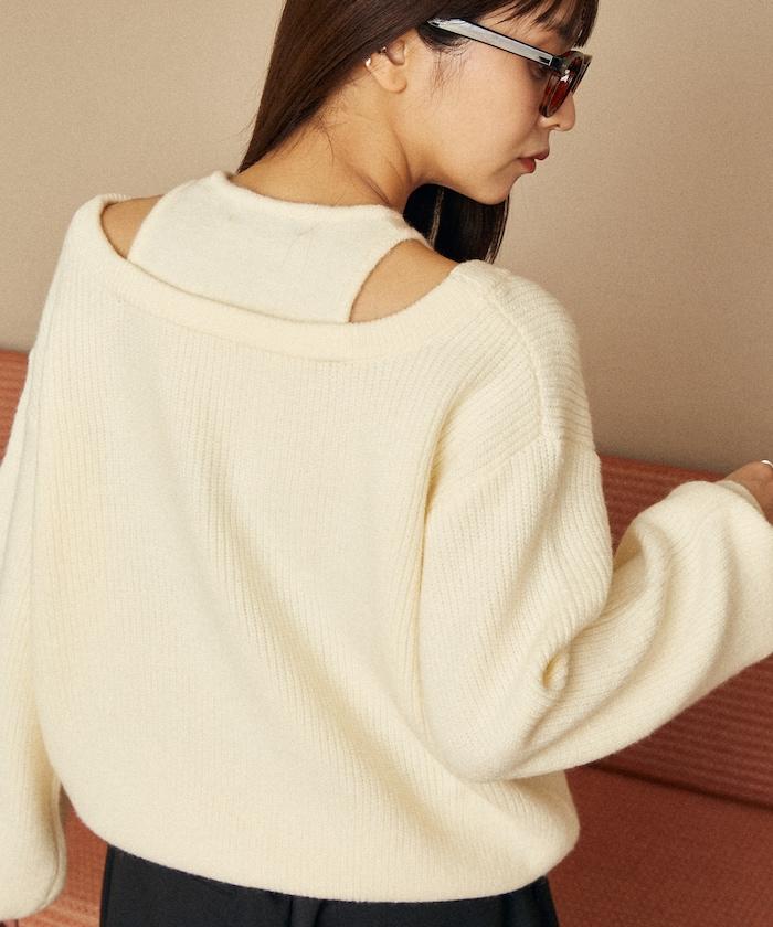 背心疊穿風格亨利領開口針織套頭衫