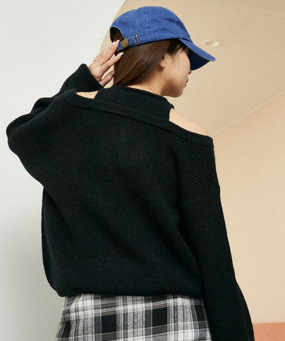 背心疊穿風格亨利領開口針織套頭衫